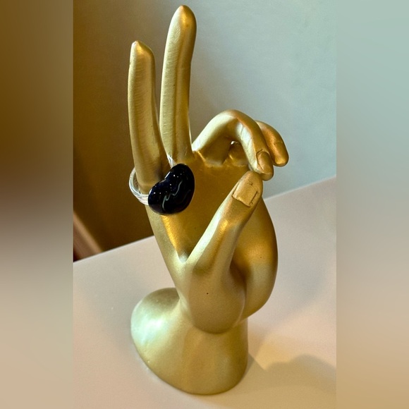 Glass Ring Large Blue Heart with clear glass band. Approx. size 7.75 EUC - Picture 2 of 9